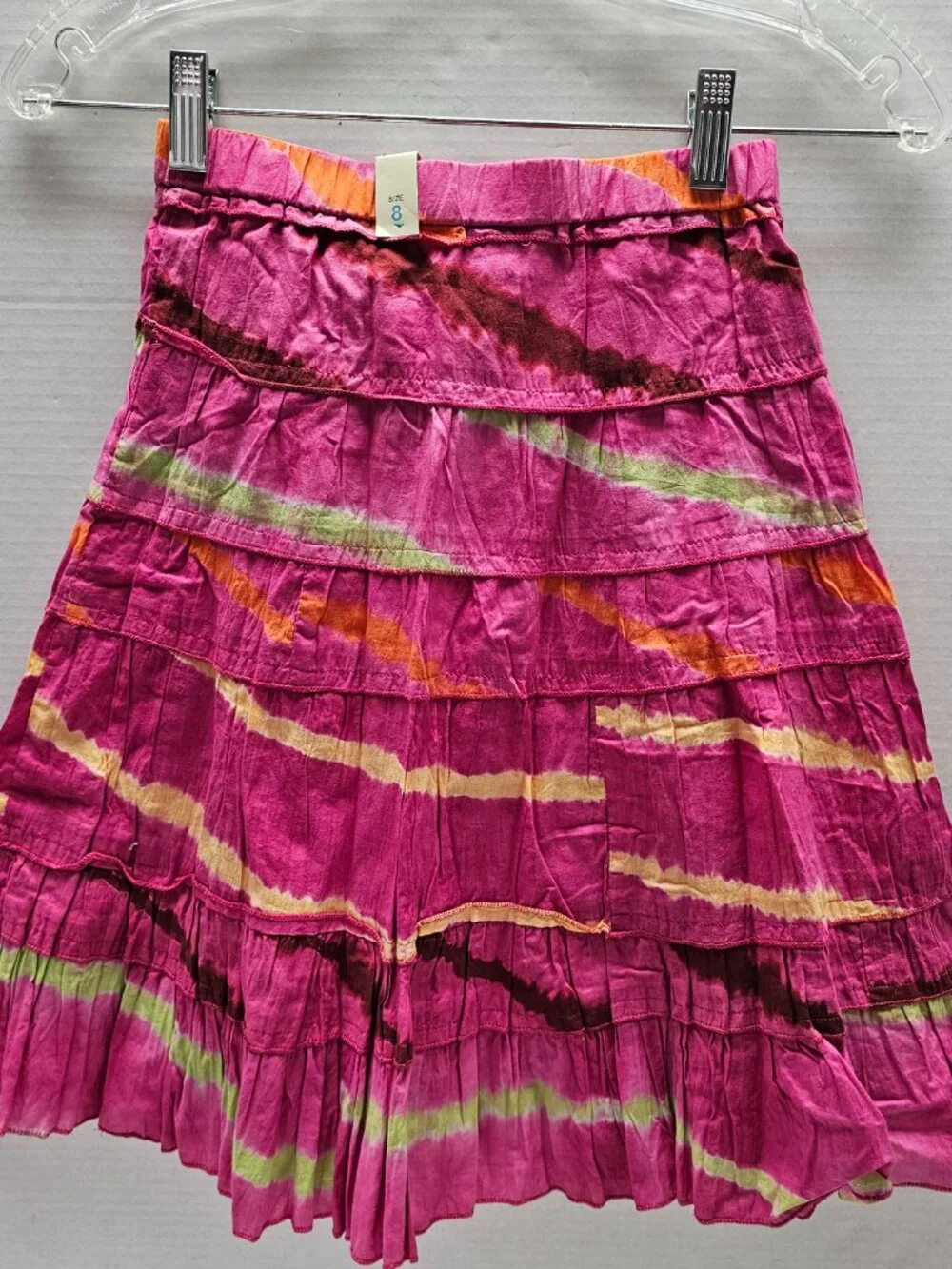 New The Childrens Place Girls Tie-Dye Tiered Skirt Multi Pink Ruffle Layered 8